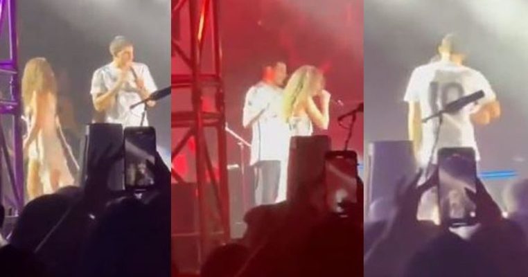VIDEO/ Momenti i sikletshëm, këngëtarja shqiptare ngacmohet nga djali i miliarderit në skenë
